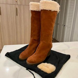 Ugg Knee High Lace Up Zip Wedge Boots in Brown Chestnut Suede in size 8